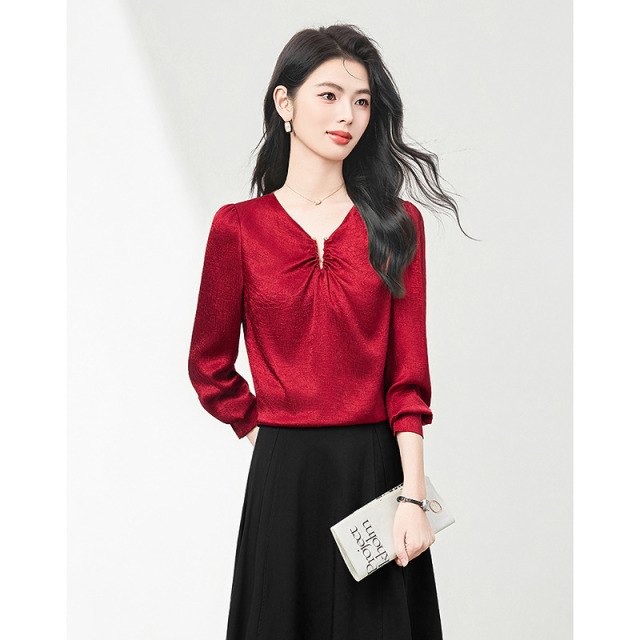 13637650.法式气质高级感长袖衬衫女洋气时尚百搭显瘦上衣