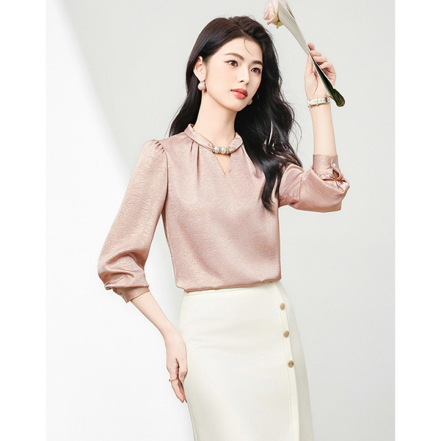 13649474.长袖高端衬衫女垂坠感缎面上衣减龄女士小衫高级感轻奢