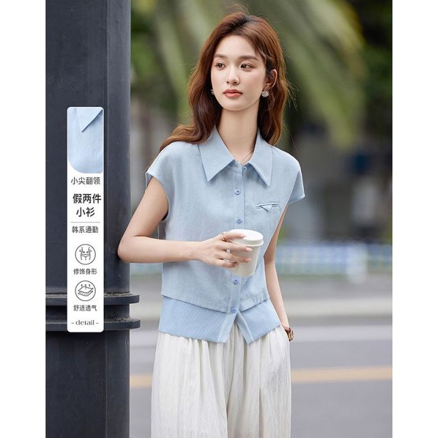 13661621.【26夏日穿搭】设计感小众时尚气质显瘦假两件小个子女式衬衫