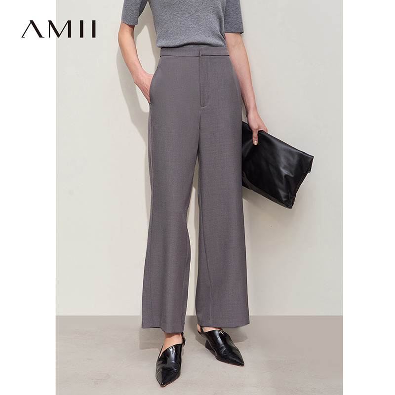 13737199.Amii2026秋新款通勤百搭干练直筒裤格雷系休闲长裤女深花灰裤子