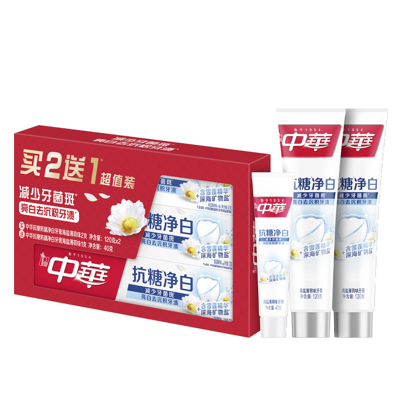 13311848.中华抗糖防龋净白牙膏组套海盐薄荷味(120X2+40)G