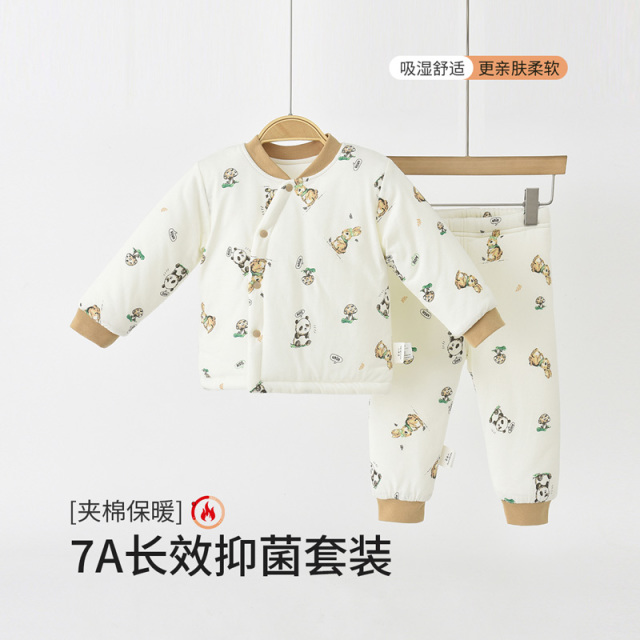 12050323.【纯棉夹棉2件套】婴童宝宝冬季套装婴儿内衣长袖家居服棉服睡衣