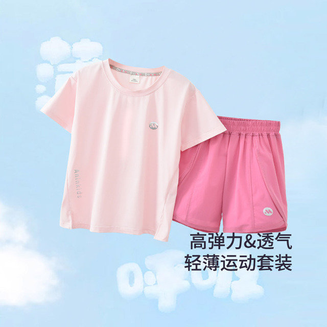 12129396.【运动快干儿童套】女童套装儿童夏季户外t恤短裤套中大童两件套