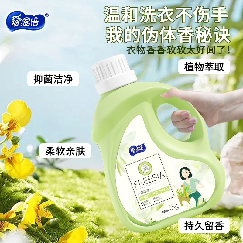 12651715.爱恩倍小苍兰香水香氛抑菌除螨洗衣液持久留香强力去污渍洁净整箱批 2kg*1桶