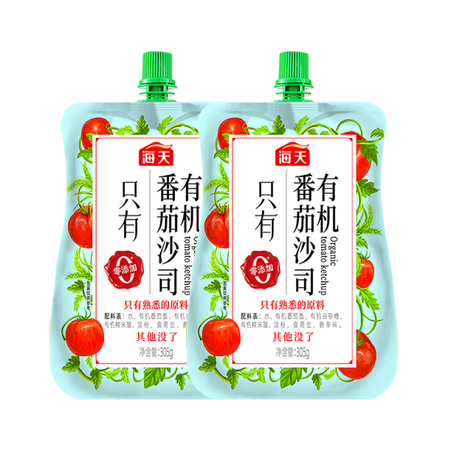 13437386.海天零添加有机番茄沙司305g*2袋番茄酱薯条意面披萨炖煮酸甜开胃调料酱料