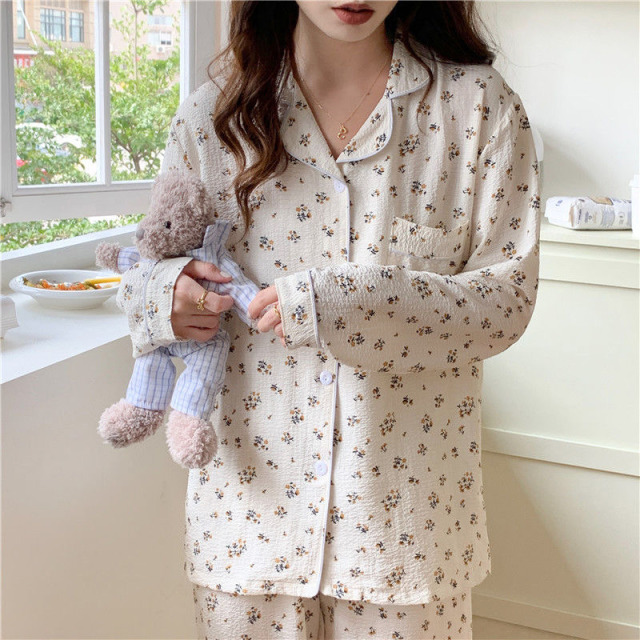11745167.少宜睡衣套装家居服可外穿薄款碎花长袖长裤可爱春秋女生女孩外出新款带胸垫女款大码夏季居家女士少年初中生