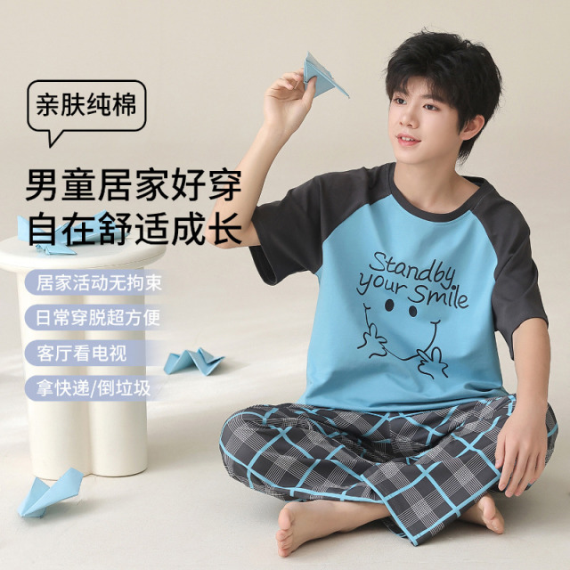 13358276.少宜睡衣套装家居服夏季男士纯棉薄款男款大码短裤少年短袖学生新款可外穿可外出居家青少年长裤春秋亲肤休闲
