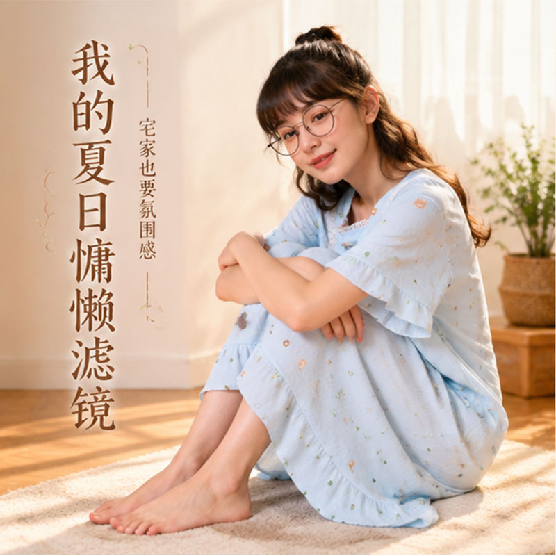 11874709.少宜夏季睡裙女士短袖少女蕾丝睡衣新款套装家居服可外穿可外出薄款连衣裙大码居家春秋亲肤休闲加大加肥基础