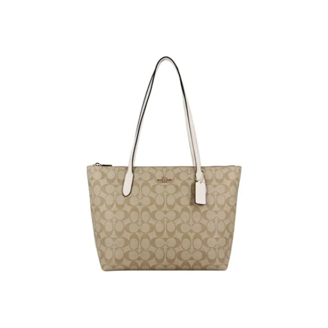 13112334.COACH蔻驰 Zip Top Tote 30 老花帆布配皮托特包Tote包购物袋单肩包 大号