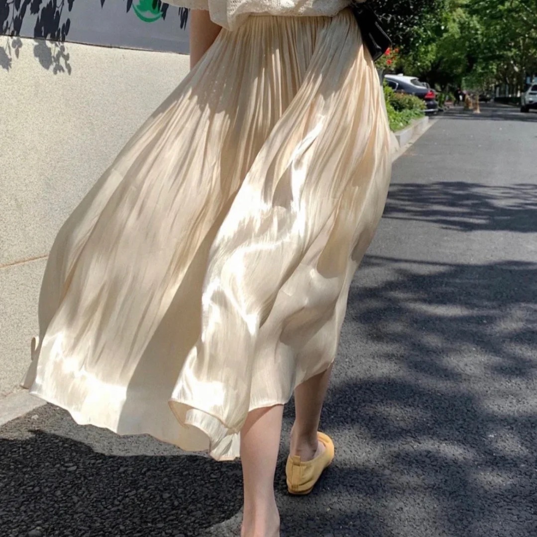 13184965.SUIXI随系-流光感海岛皱半身裙夏季清凉A字裙气质修身长裙