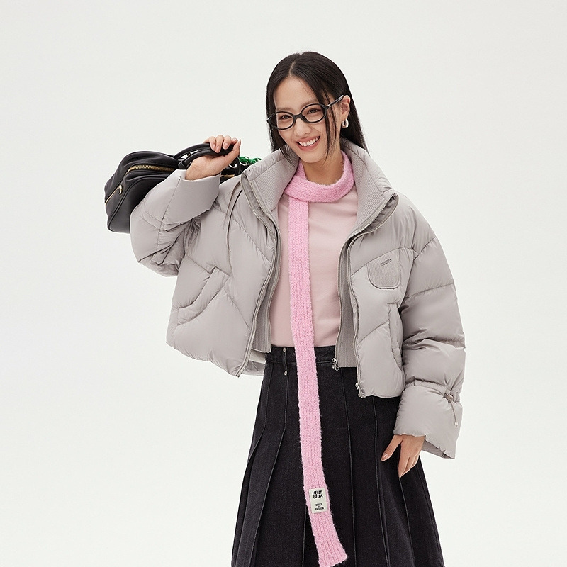 11394128.艾莱依短款羽绒服女立领设计感假两件