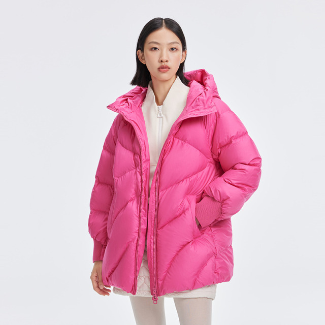 12491553.【商场同款】艾莱依简约百搭中长款羽绒服女连帽宽松显瘦H版鸭绒服外套