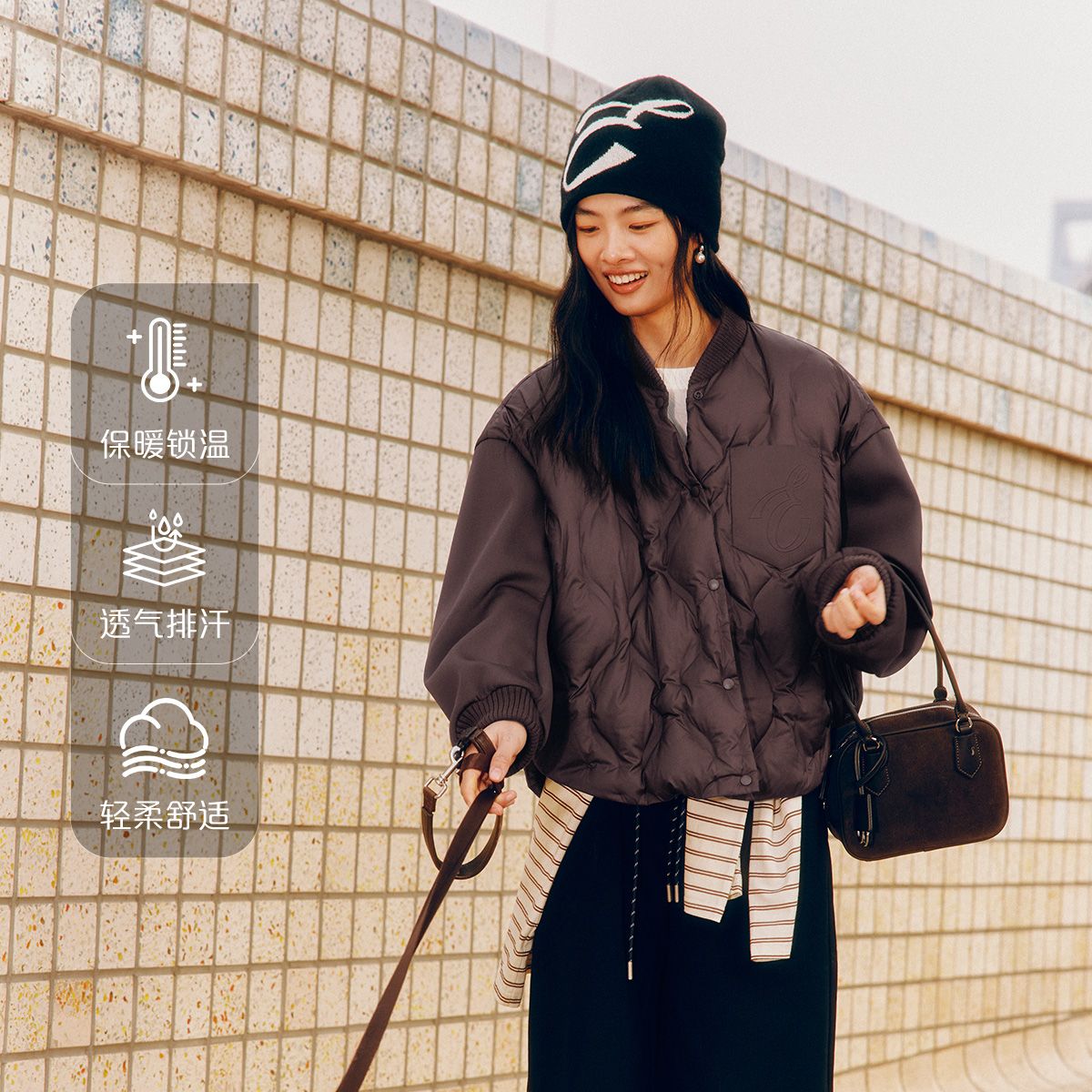 12429569.艾莱依轻薄羽绒服女士拼接设计短款百搭通勤休闲外套