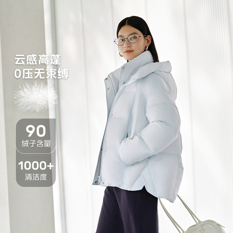 12820580.艾莱依冬季时尚鸭绒可脱卸连帽保暖短款羽绒服 女款