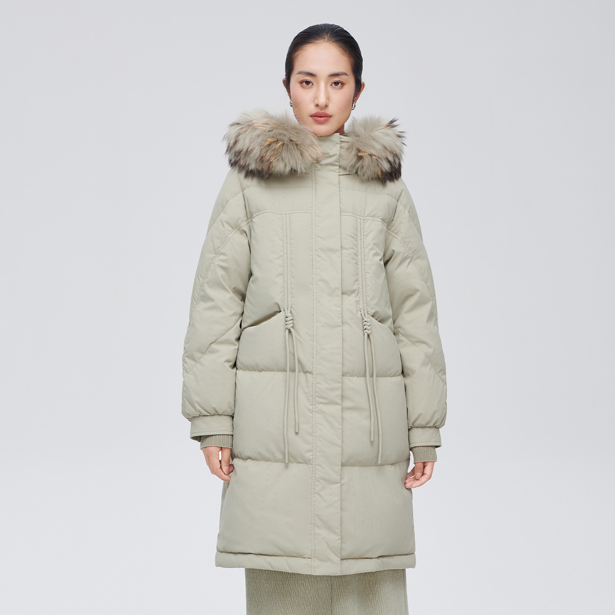 11264348.【商场同款】御寒貉子毛大毛领羽绒服女中长款秋冬保暖鸭绒外套女