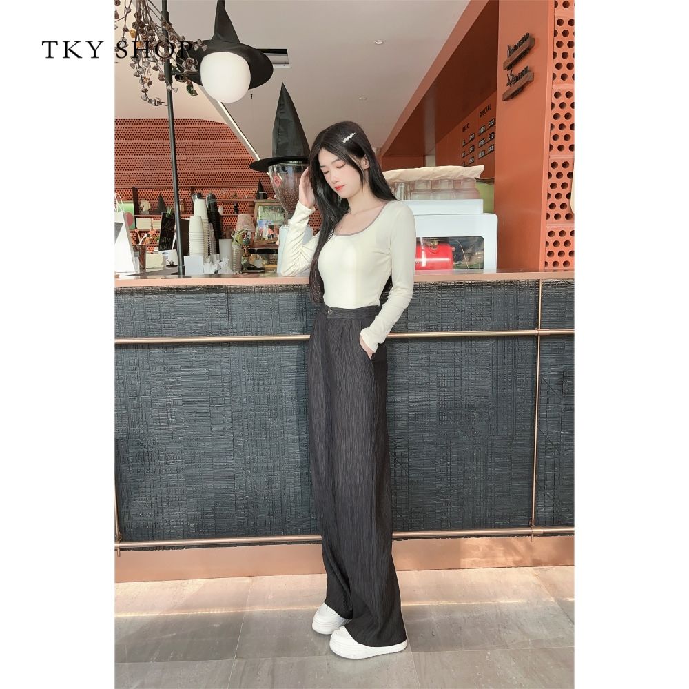 12297754.TKY SHOP休闲长裤女2025春新新款时尚肌理感设计百搭垂感直筒裤