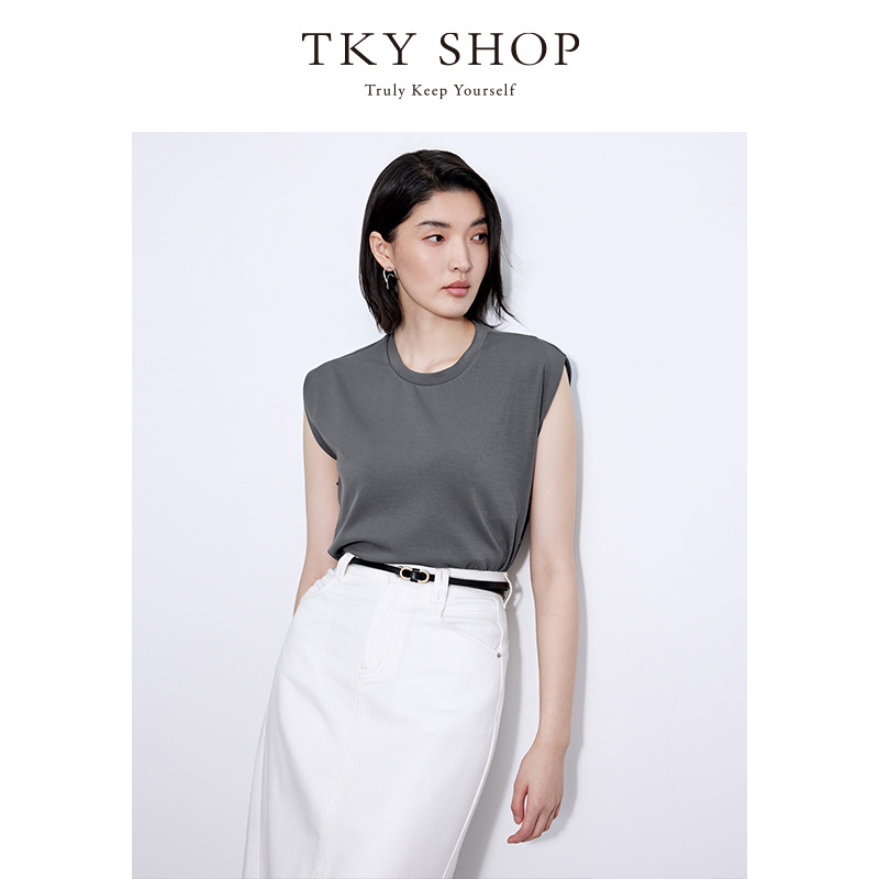 12296004.TKY SHOP时尚洋气无袖上衣女2025夏新款灰色简约百搭休闲