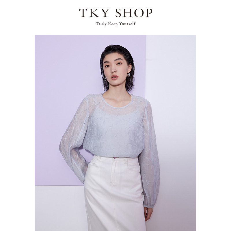 12295981.TKY SHOP高级肌理感时尚衬衫女2025夏季新款洋气时髦雪纺衫女薄款