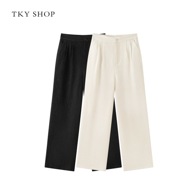 12297754.TKY SHOP休闲长裤女2025春新新款时尚肌理感设计百搭垂感直筒裤