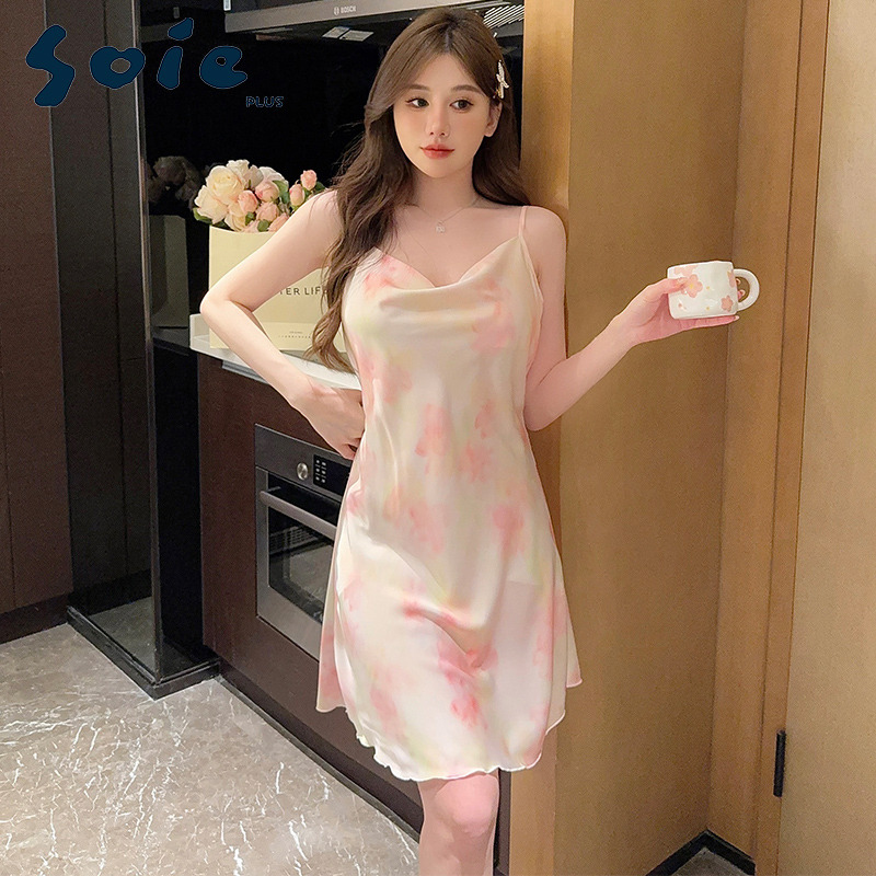 10734075.少宜睡衣夏季新款睡裙冰丝女士吊带薄款带胸垫女款套装家居服可外穿可外出连衣裙大码居家春秋亲肤休闲加大加肥