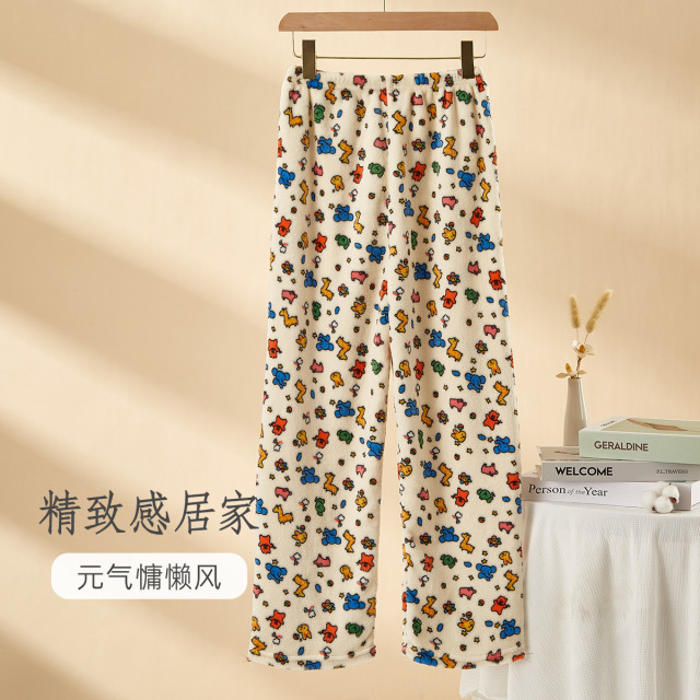 11163271.少宜家居服可外穿薄款睡裤大码长裤简约女士睡衣女生女孩外出新款带胸垫女款夏季短袖春秋居家少年初中生裤子套装