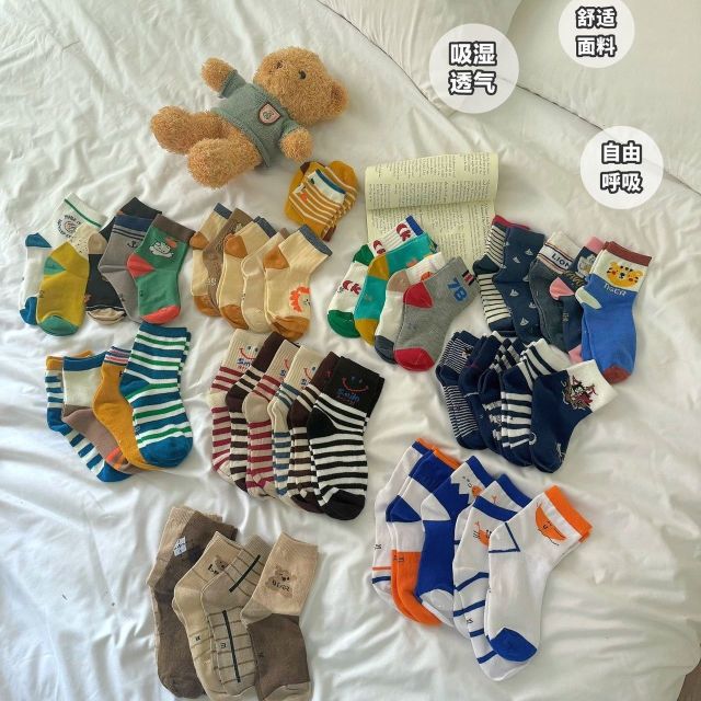 13453980.【现在下单到手9双】秋冬款日单男女童袜卡通儿童袜子中筒袜宝宝袜