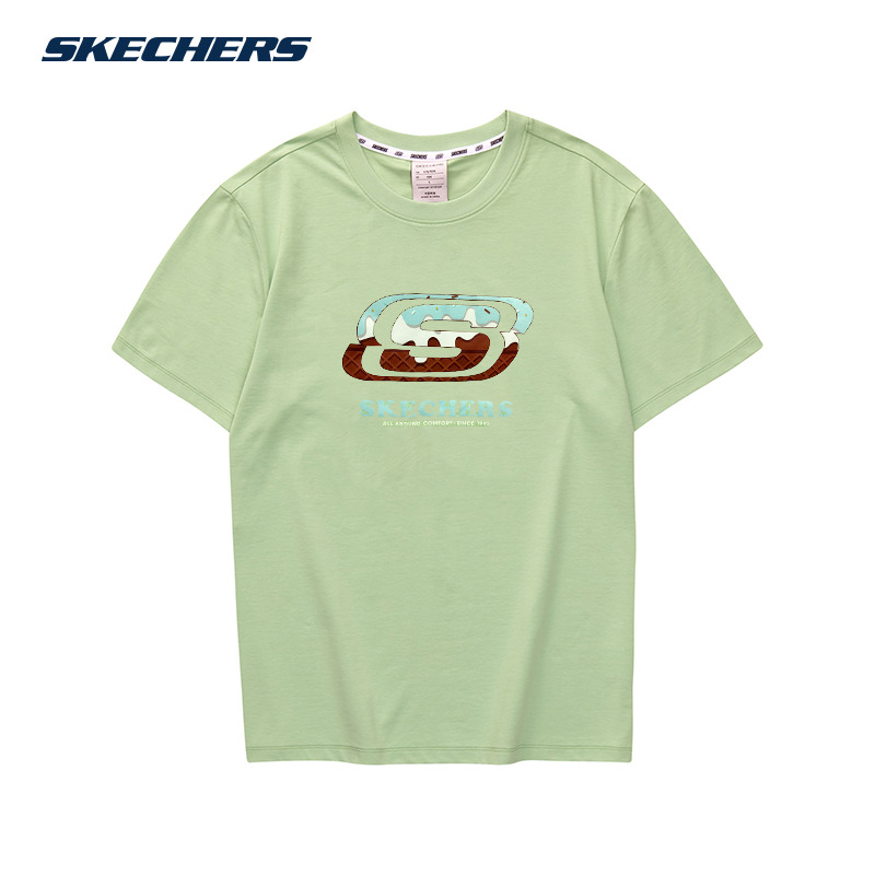 10772183.Skechers斯凯奇男女同款夏季新款印花个性图案百搭短袖针织t恤衫