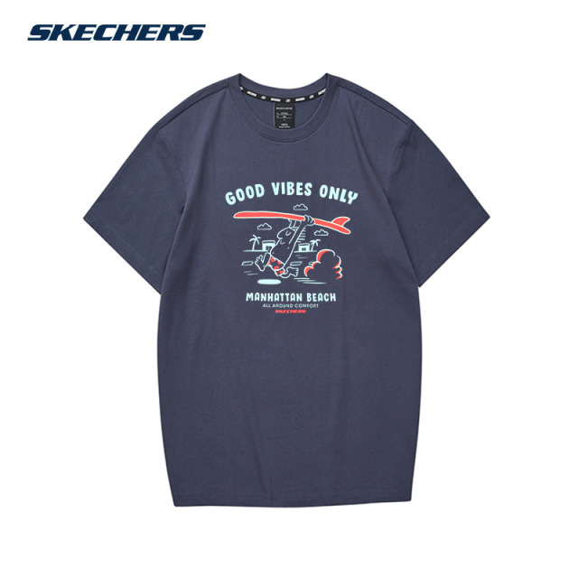10894157.Skechers斯凯奇男女款短袖T恤夏新款圆领印花透气运动情侣款t恤