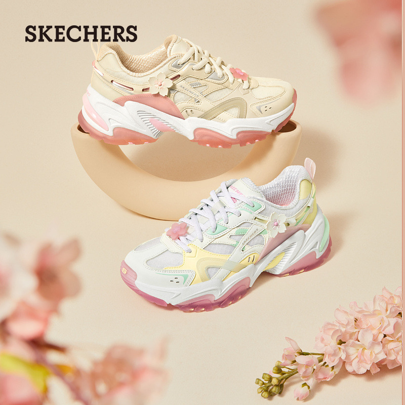 12618542.Skechers斯凯奇女鞋春夏新款花漾系列机甲老爹鞋复古运动鞋896116