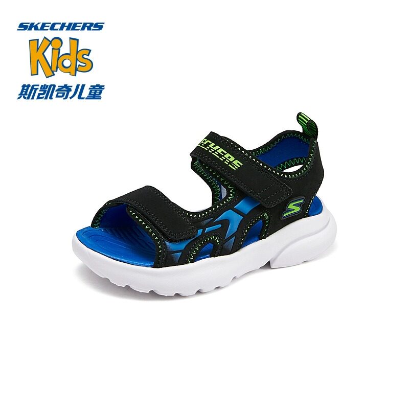13499996.Skechers斯凯奇童鞋夏季新男童魔术贴露趾凉鞋轻便沙滩鞋406513L