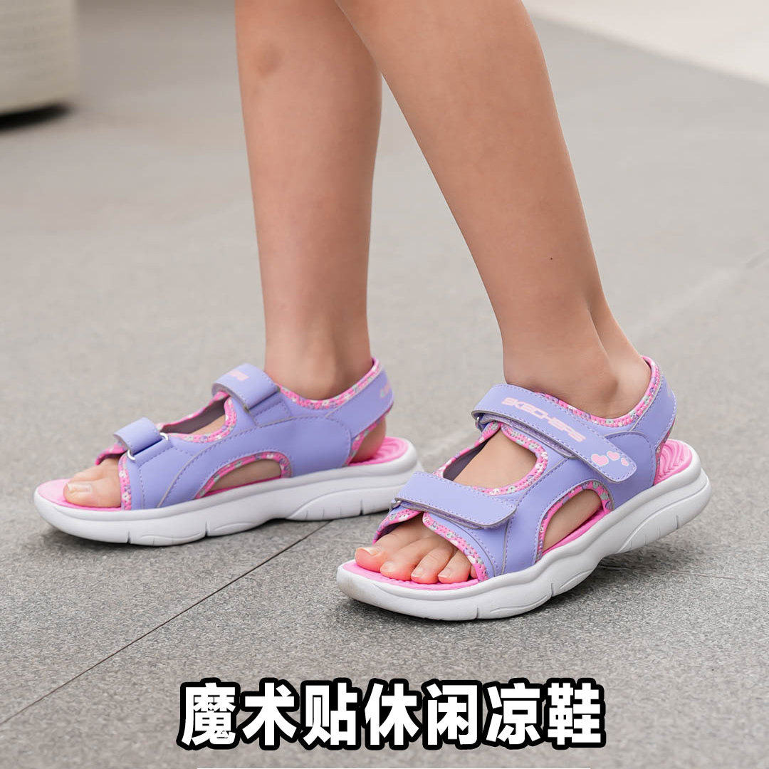13505796.斯凯奇商场同款儿童露趾凉鞋夏季款女童魔术贴休闲轻便沙滩鞋303048L