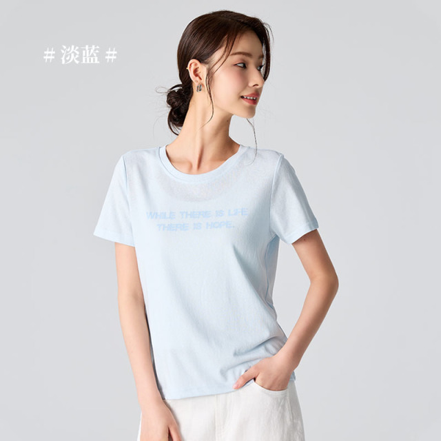 13539110.【凯特温斯顿】亚麻雪花系列 女款简约圆领T恤