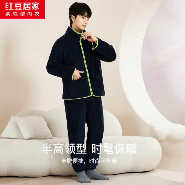 12317898.男式休闲运动风可外穿羊羔绒卫衣式家居服