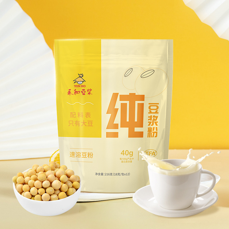 12679303.(全网热销)永和豆浆纯豆浆粉216g多袋装无糖高蛋白营养早餐无添加健康豆浆