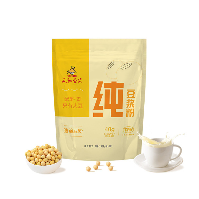 12679303.(全网热销)永和豆浆纯豆浆粉216g多袋装无糖高蛋白营养早餐无添加健康豆浆