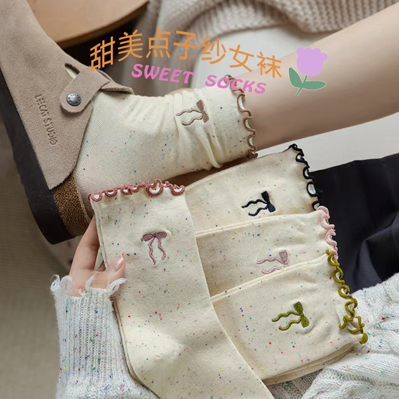 12677930.【蝴蝶结木耳花边袜】春夏爆款袜子 绝美色系超可爱的图案