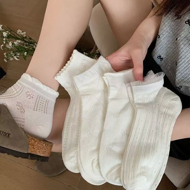 13679644.10双装【奶fufu~纯白花边镂空短袜】白色网眼镂空短袜甜美花边少女袜夏季轻薄透气高弹袜口休闲百搭