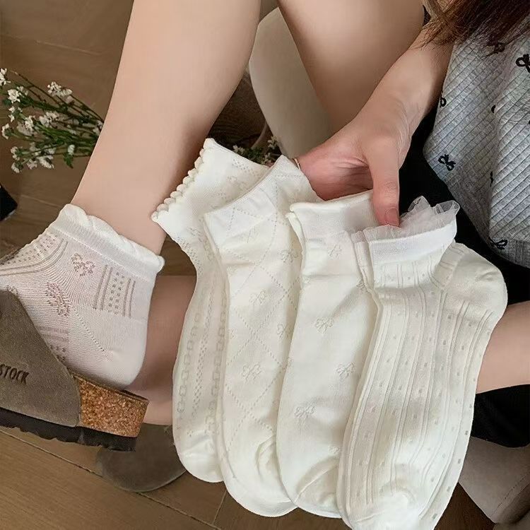 13679644.10双装【奶fufu~纯白花边镂空短袜】白色网眼镂空短袜甜美花边少女袜夏季轻薄透气高弹袜口休闲百搭
