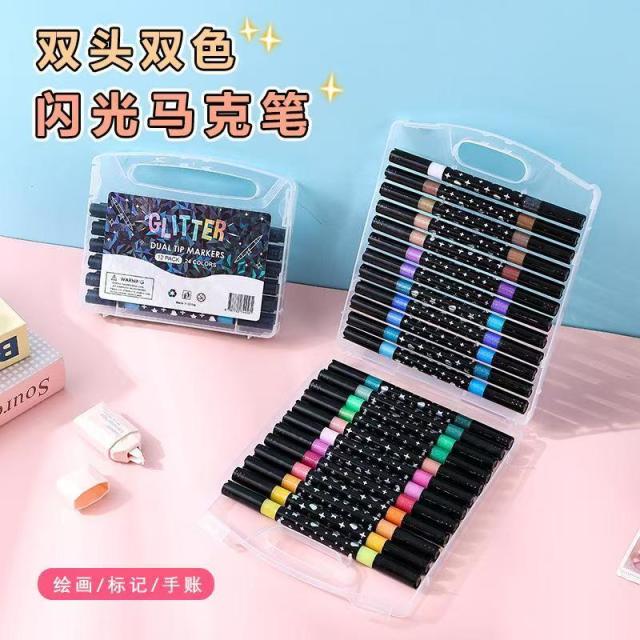 13697651.开学季老师推荐 【满30送24色马克笔】买60色送48色 到手2盒共108色    闪光粗杆马克笔，双头双色粗杆设 计!