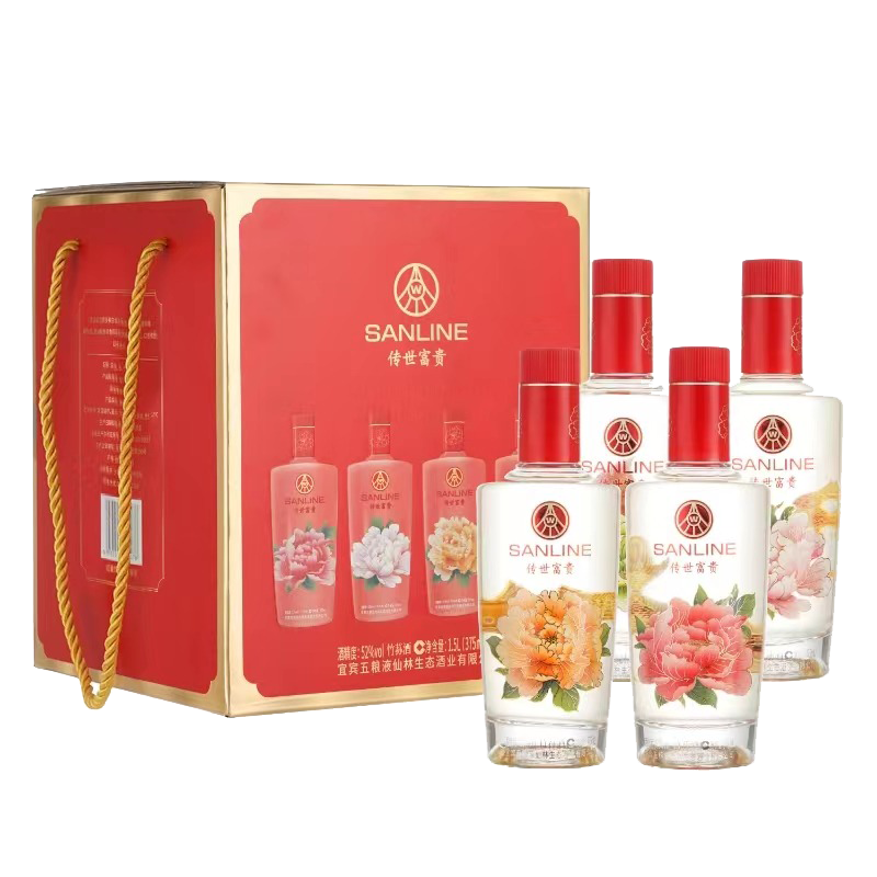 12561095.五粮液仙林生态传世富贵52度竹荪酒375ml*4瓶礼盒