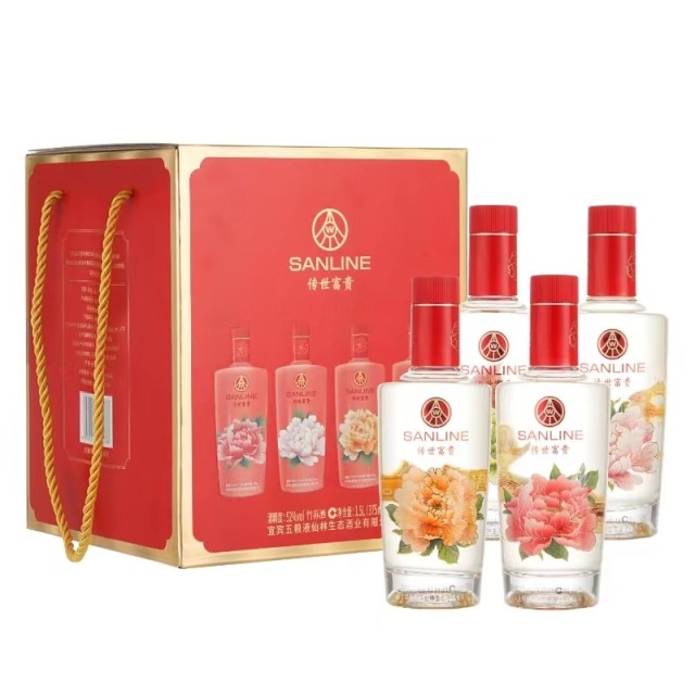 12561095.五粮液仙林生态传世富贵52度竹荪酒375ml*4瓶礼盒