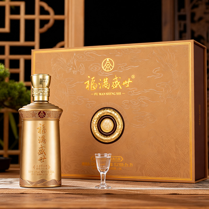 13856542.五粮液福满盛世金色荣耀福52度浓香型白酒500ml*2瓶双支礼盒
