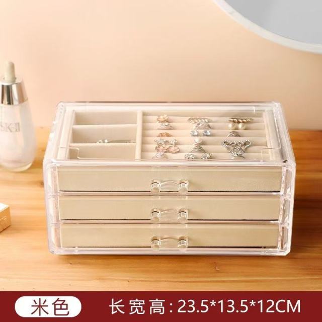 12304200.29.9到手!~浩卖,浩卖!【三层绒布抽屉饰品收纳盒】透明首饰收纳盒亚克力首饰盒