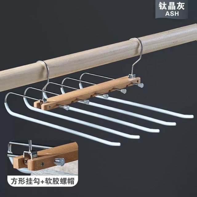 13409686.热销!买一送一!优惠10元!亚马逊【五层魔术折叠榉木裤架】衣柜收纳神器多功能实木裤子衣架防滑