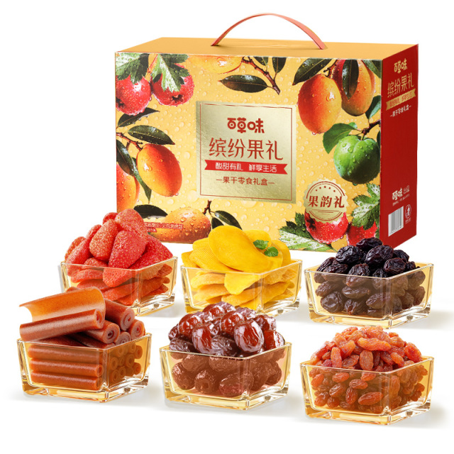 12930759.【百草味】缤纷果干礼盒(果韵礼)1210g 盒中秋礼盒送礼果脯蜜饯大礼包芒果干枣零食