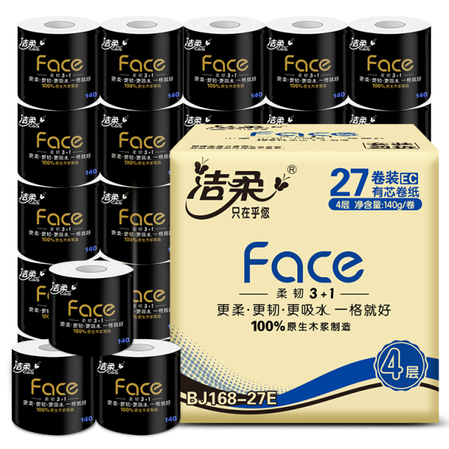 12401282.洁柔卫生纸(Face黑有芯)140g4层(27卷装)