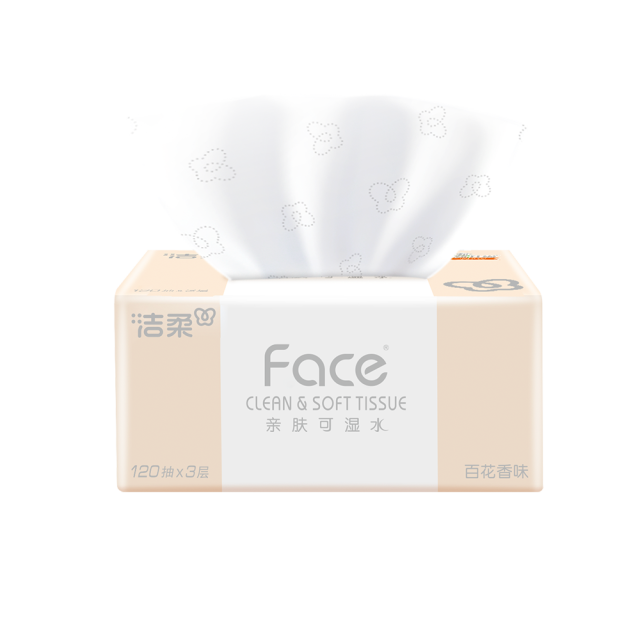 12753989.洁柔牌纸面巾(Face粉百花香味软抽)120抽3层(18包装)(电商专供)