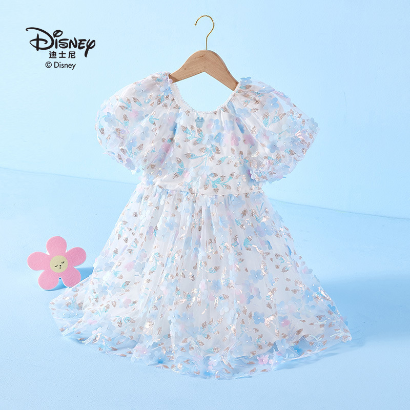 13642050.Disney/迪士尼夏季新款碎花泡泡袖女宝连衣裙仙女公主裙