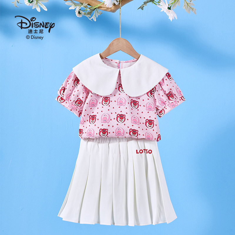 13642052.Disney/迪士尼夏季儿童洋气甜美透气套装上衣短裙草莓熊