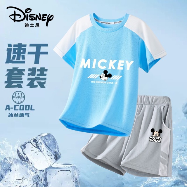 12075729.迪士尼DISNEY儿童速干套装短袖T恤短裤两件套夏款吸汗透气舒适